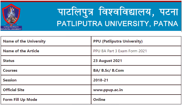 Ppu Ba Part Exam Form Online Start Ug Rd Year Admission