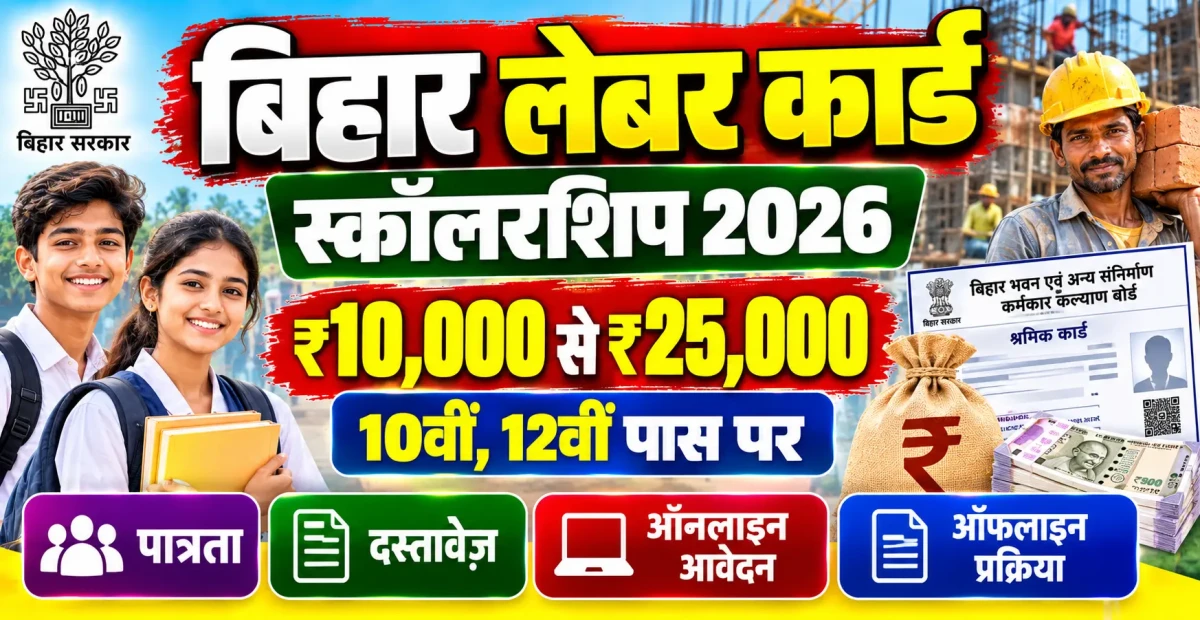 Bihar Labour Card Scholarship 2026: 10वीं, 12वीं पास पर ₹10,000 से ₹25,000, पात्रता, दस्तावेज़ और ऑनलाइन आवेदन