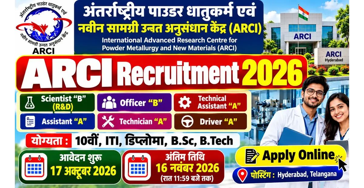 ARCI Hyderabad Recruitment 2026: 29 Posts Apply Online, Notification Out