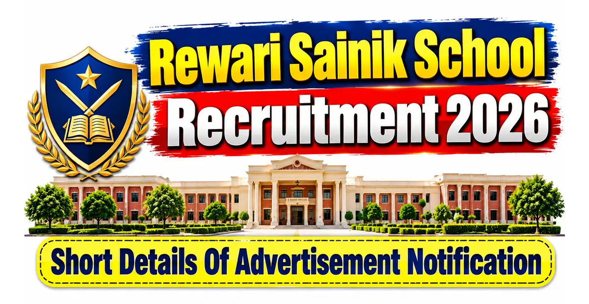 Rewari Sainik School Recruitment 2026 Short Details Of Advertisement Notification