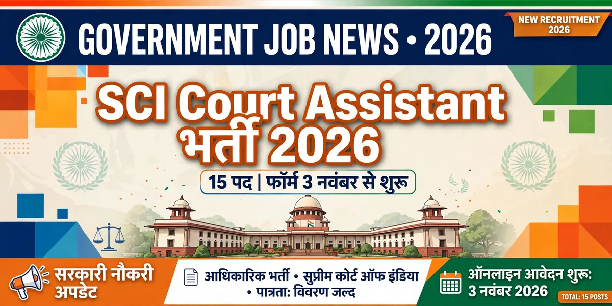SCI Court Assistant Recruitment 2026: 15 पदों के लिए Upcoming भर्ती, आवेदन 3 नवंबर से शुरू