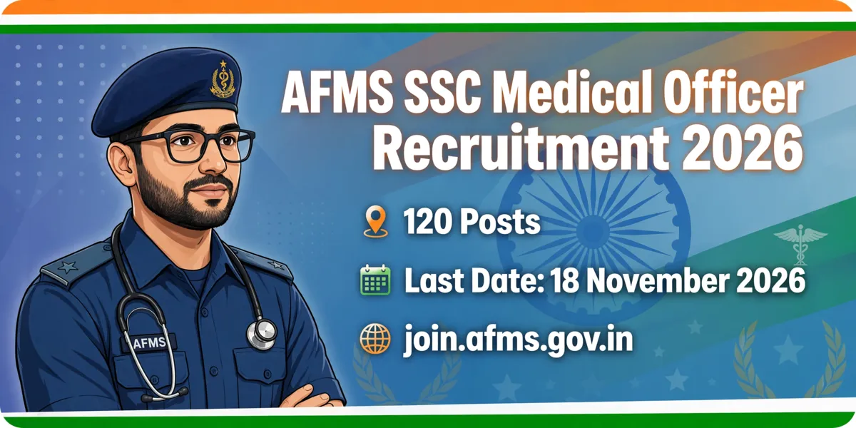 AFMS SSC Medical Officer Recruitment 2026: 120 Padon ke liye Short Notice Jaari, Last Date 18 November 2026