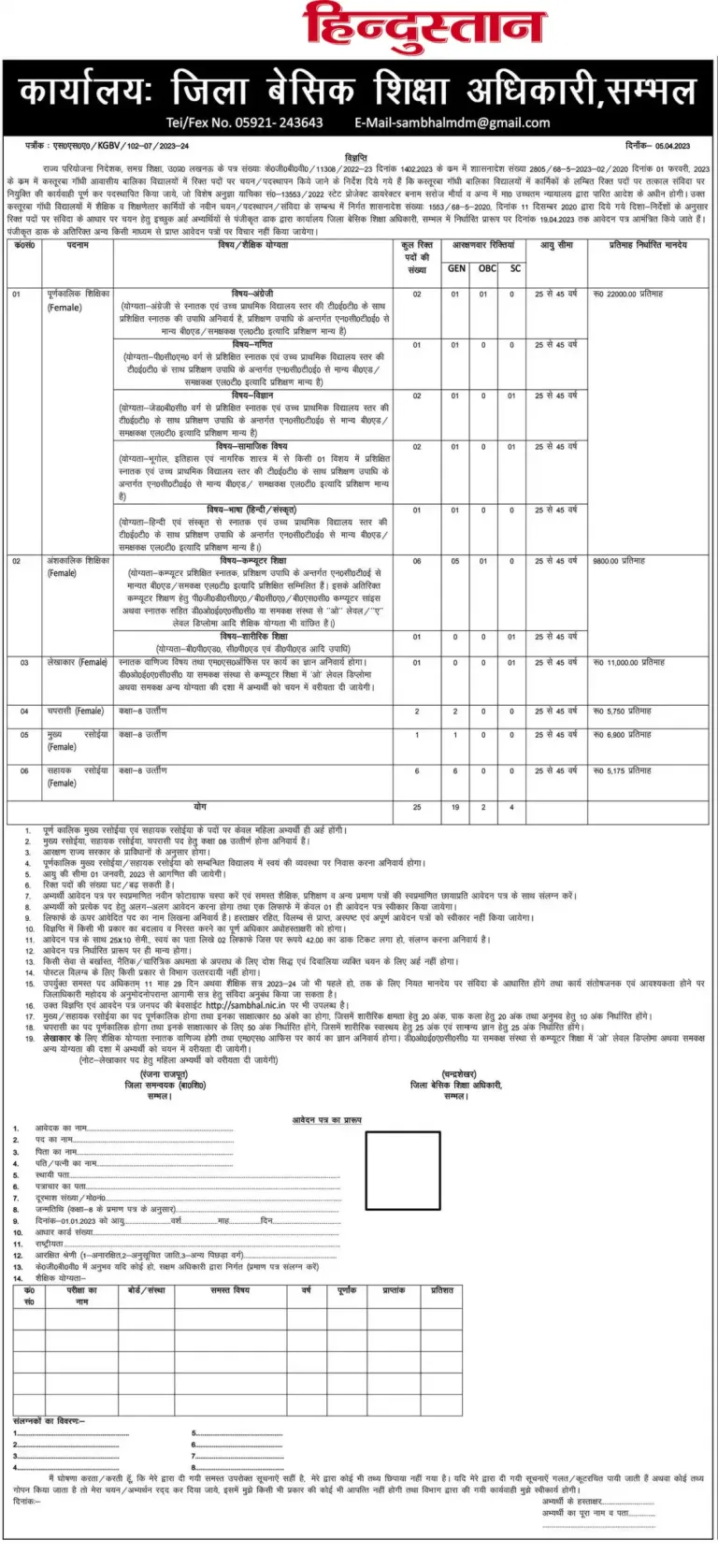 Kasturba Gandhi Balika Vidyalaya Vacancy 2023