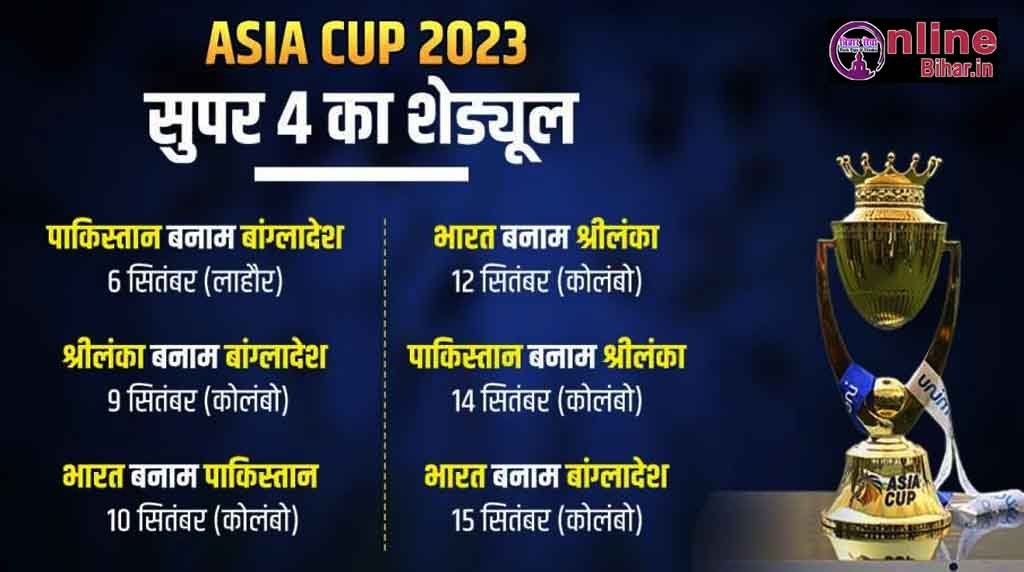 Asia Cup 2023 Super 4 टीम कौन कौन से है। Online Bihar