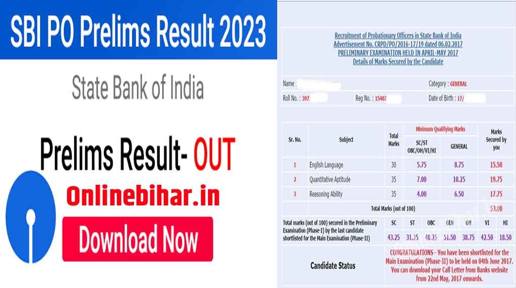 SBI PO Prelims Result 2023 : Link Scorecard Download @sbi.co.in